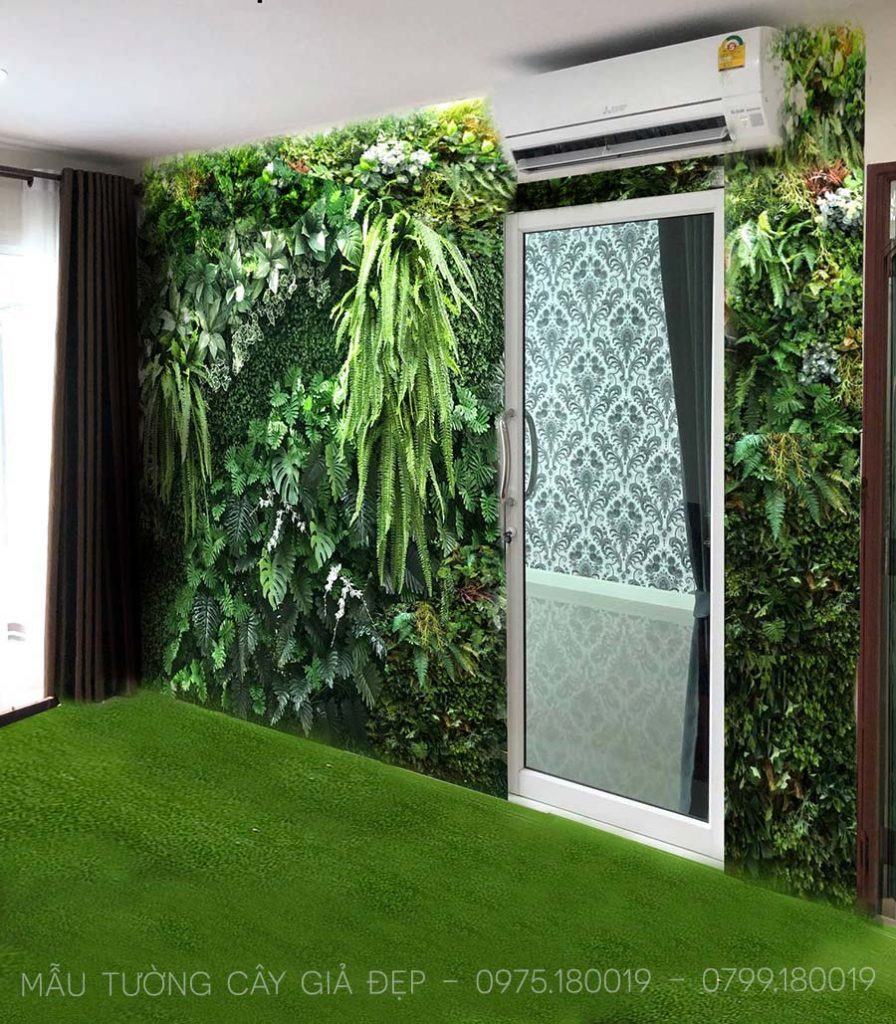 Mẫu tường cây giả đẹp trang trí cửa hàng