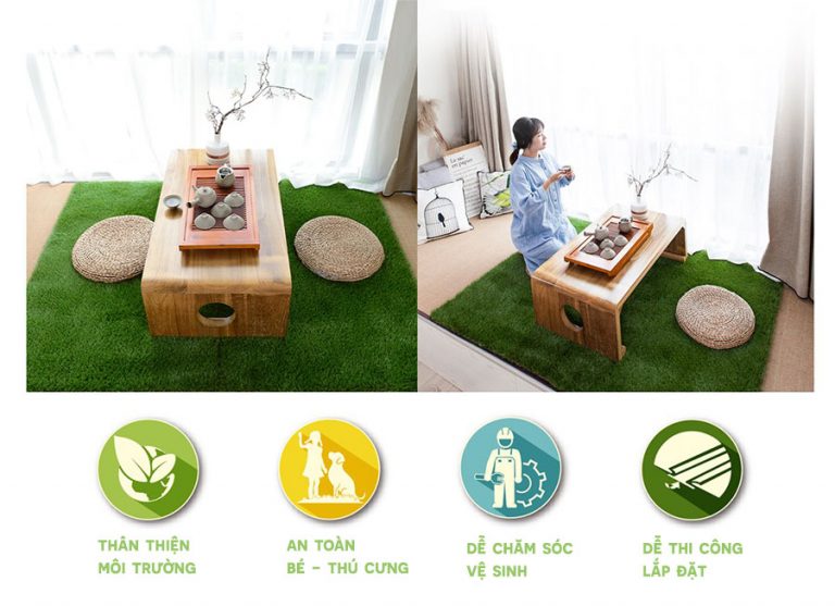 Thảm cỏ nhân tạo lót dưới bàn trà